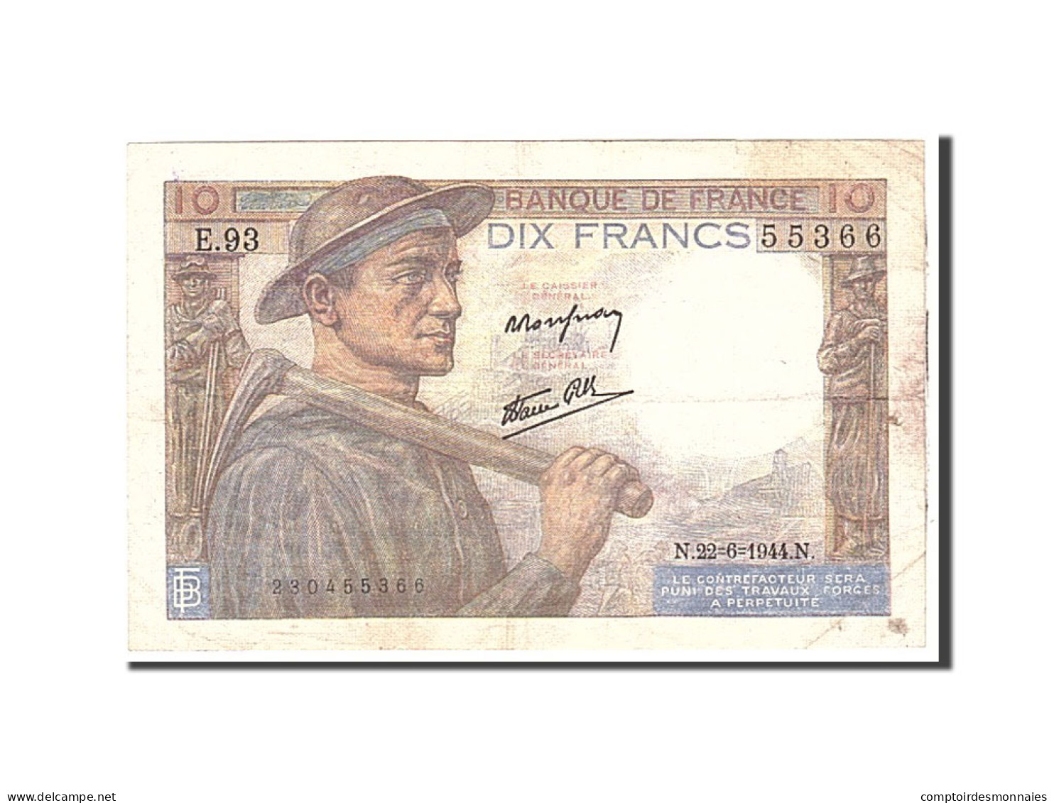 Billet, France, 10 Francs, 1944, 1944-06-22, TTB, KM:99e - 10 F 1941-1949 ''Mineur''