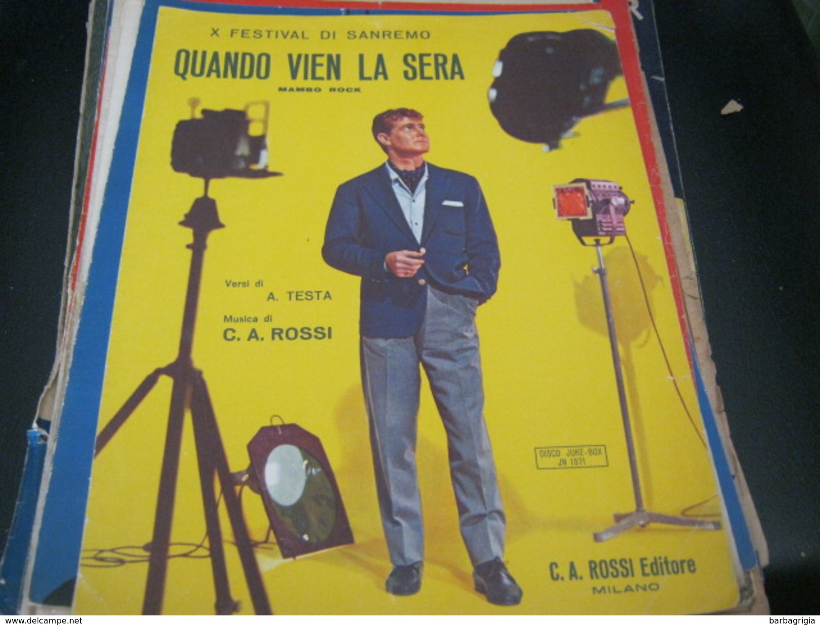 SPARTITO"QUANDO VIEN LA SERA " X FESTIVAL DI SANREMO -EDIZIONI C.A. ROSSI - Spartiti