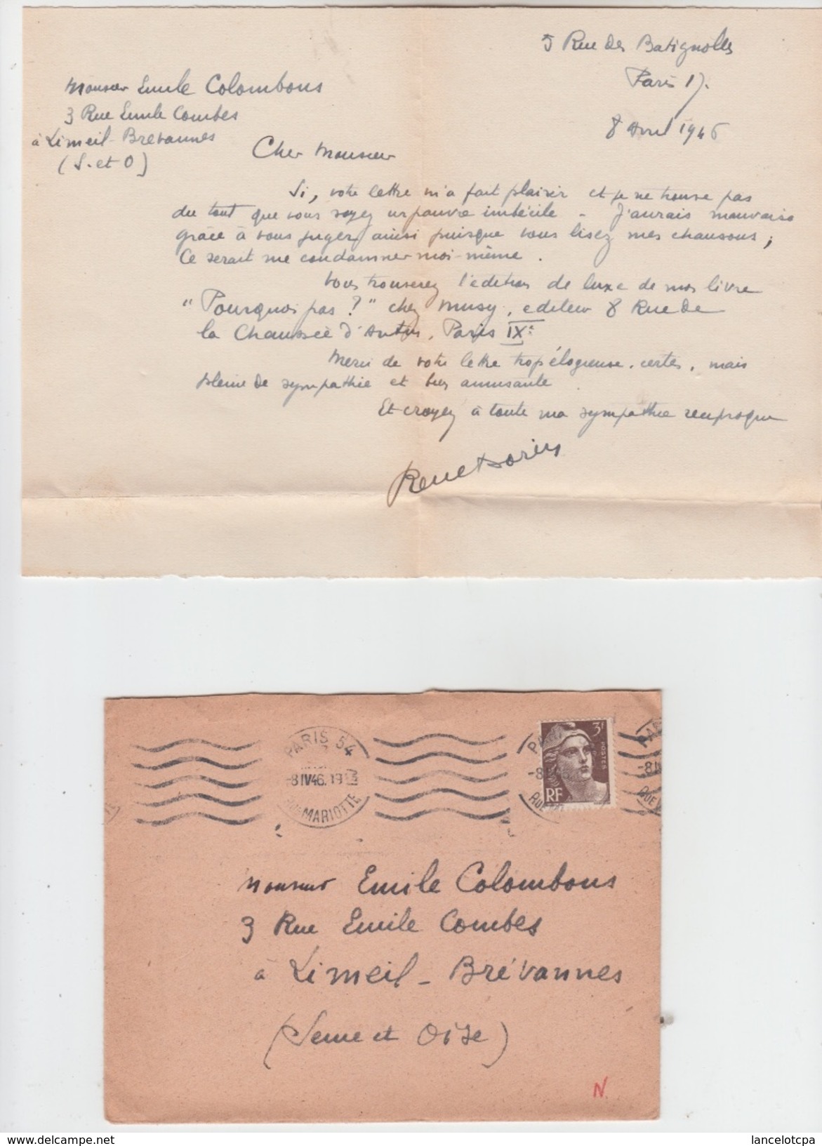 LETTRE AUTOGRAPHE De RENE DORIN Dramaturge Et Chansonnier à PAUL COBAN Poëte - Other & Unclassified