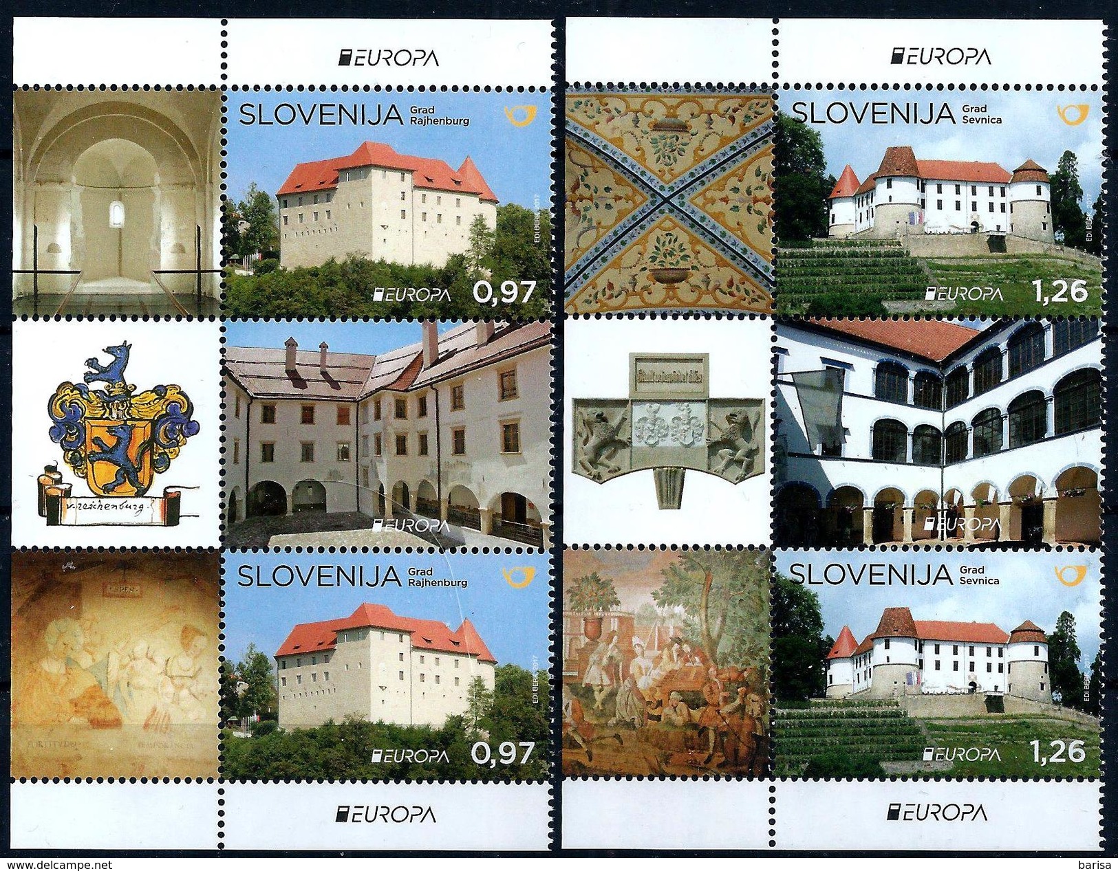 Slovenia 2017: Europa - Castles; A Pair With Vingette ** MNH - 2017