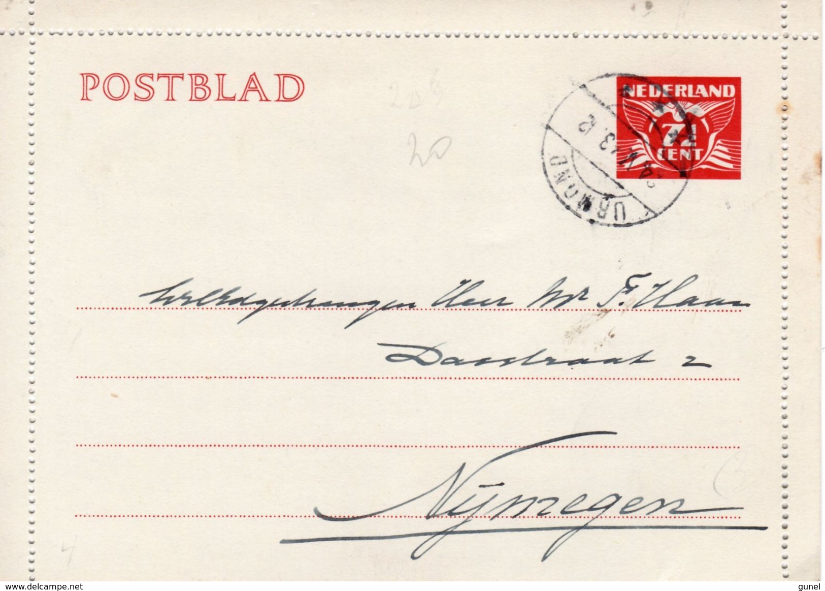 1943 Postblad G22 Met Randen Van URMOND Naar Nijmegen - Postal Stationery