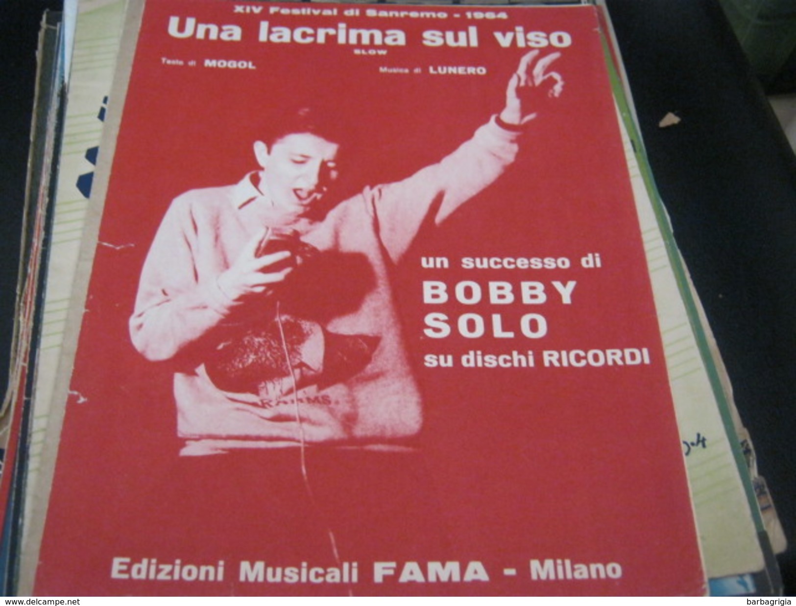 SPARTITO"UNA LACRIMA SUL VISO" BOBBY SOLO SANREMO 1964 - Partitions Musicales Anciennes