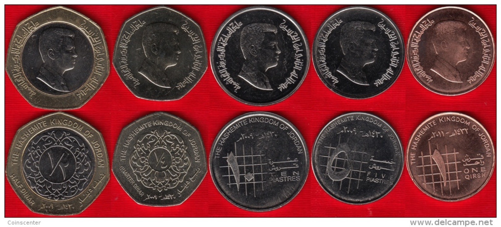 Jordan Set Of 5 Coins: 1 Qirsh - 1/2 Dinar UNC - Jordanien