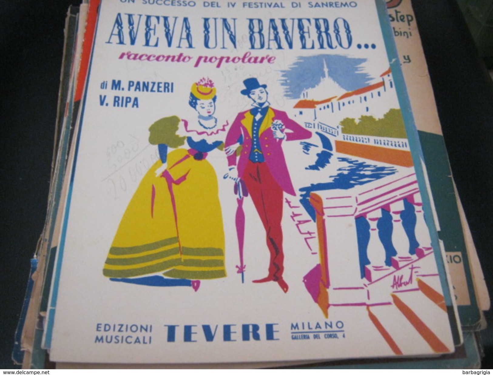 SPARTITO "AVEVA UN BAVERO" IV FESTIVAL DI SANREMO - Partitions Musicales Anciennes