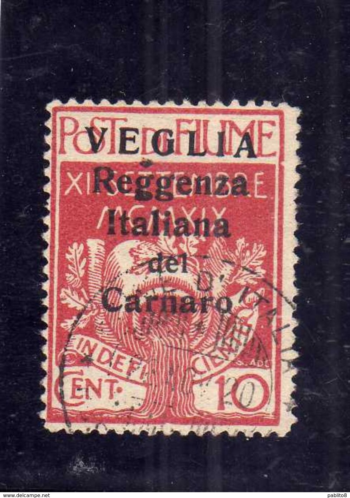 VEGLIA 1920 REGGENZA ITALIANA DEL CARNARO CENT. 10 C USATO USED OBLITERE´ - Arbe & Veglia