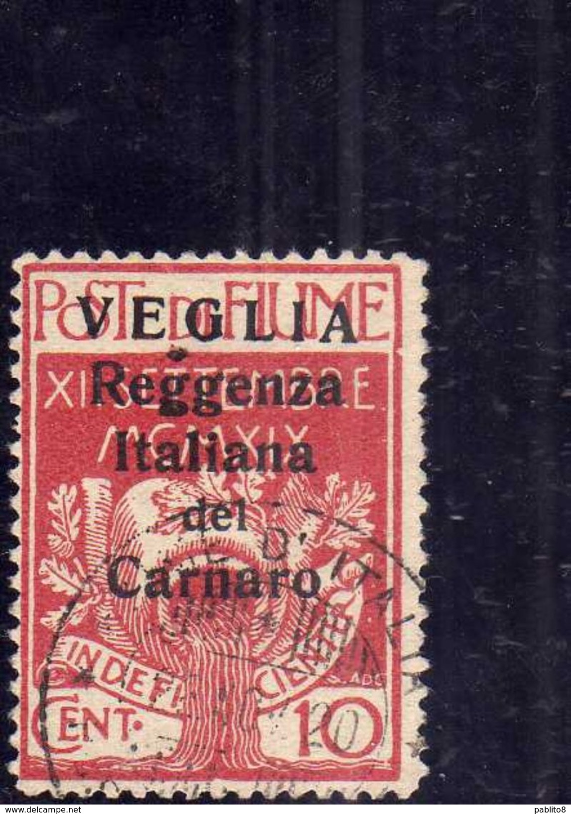 VEGLIA 1920 REGGENZA ITALIANA DEL CARNARO CENT. 10 C USATO USED OBLITERE' - Arbe & Veglia