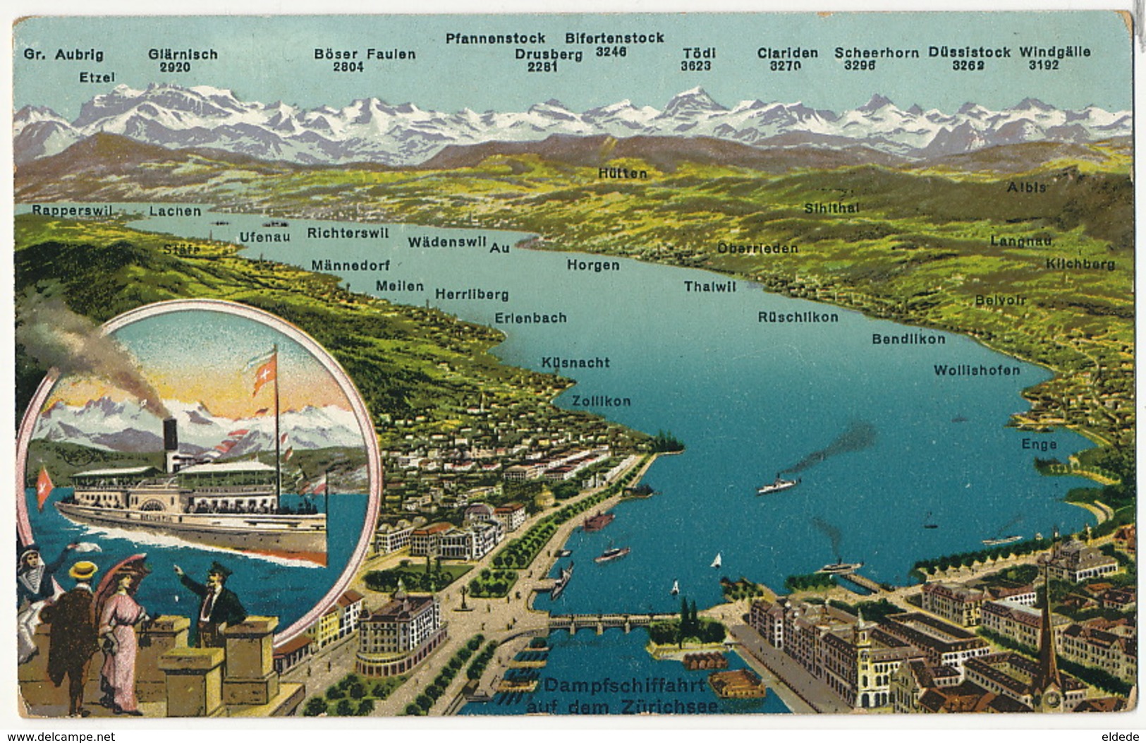 Carte Geographique Wadenswil Et Rapperswil Navigation Lac Zurich Bateau Helvetia - Wädenswil