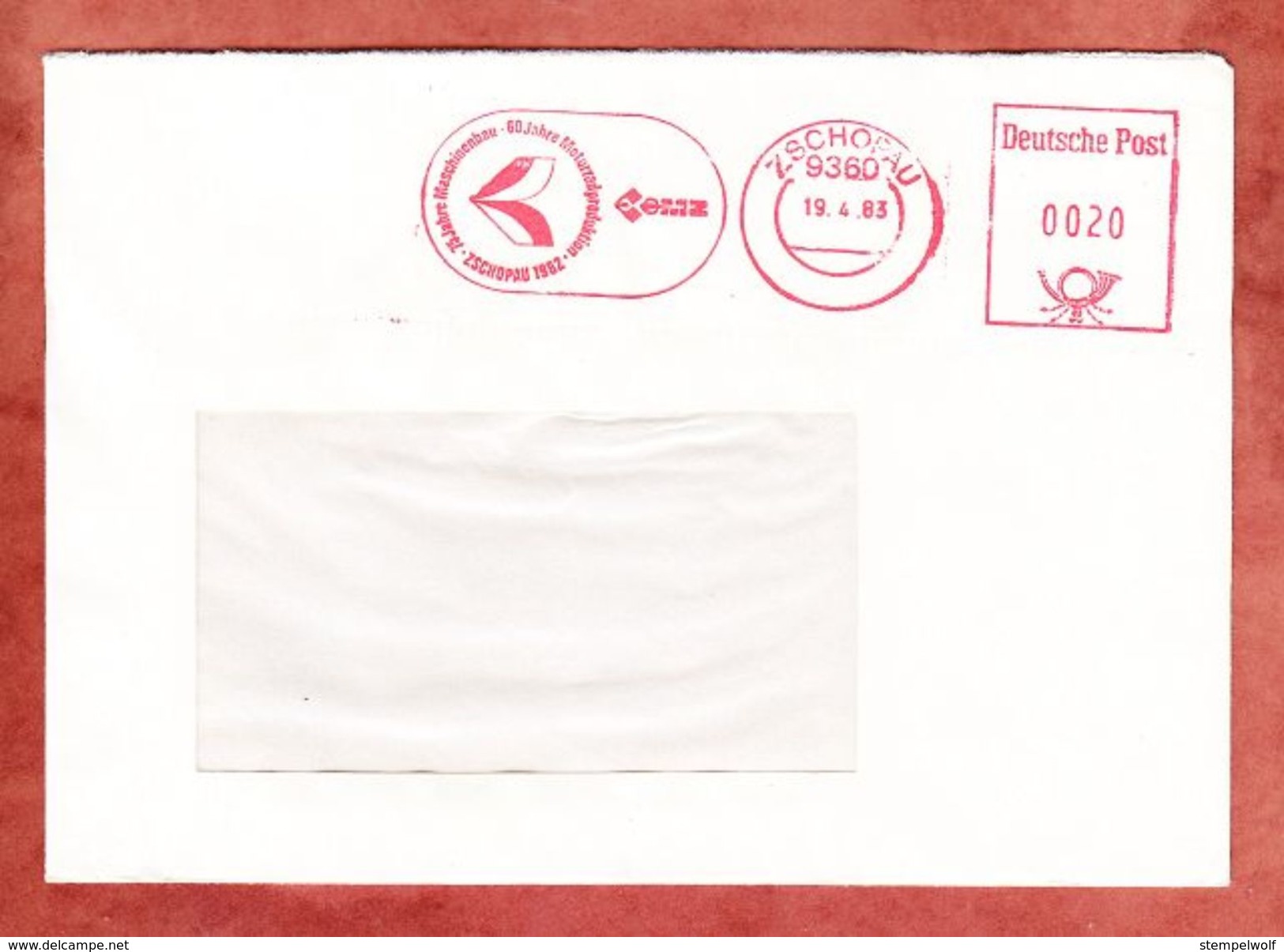 Brief, Absenderfreistempel, MZ Maschinenbau Motorradproduktion, 20 Pfg, Zschopau 1983 (39224) - Machines à Affranchir (EMA)