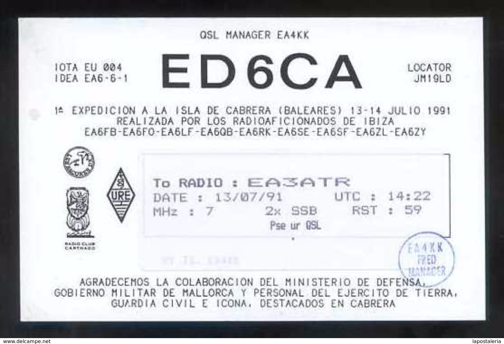 Tarjeta Postal *Radioaficionado* *ED-6-CA. Isla De Cabrera, Baleares..* Ver Dorso. - Radio Amateur