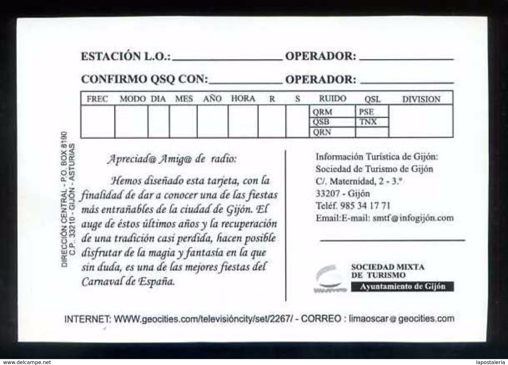 España. Gijón. Radioaficionado *QSL Especial Carnaval Antroxu...* Lote 7 diferentes. Ver dorsos.