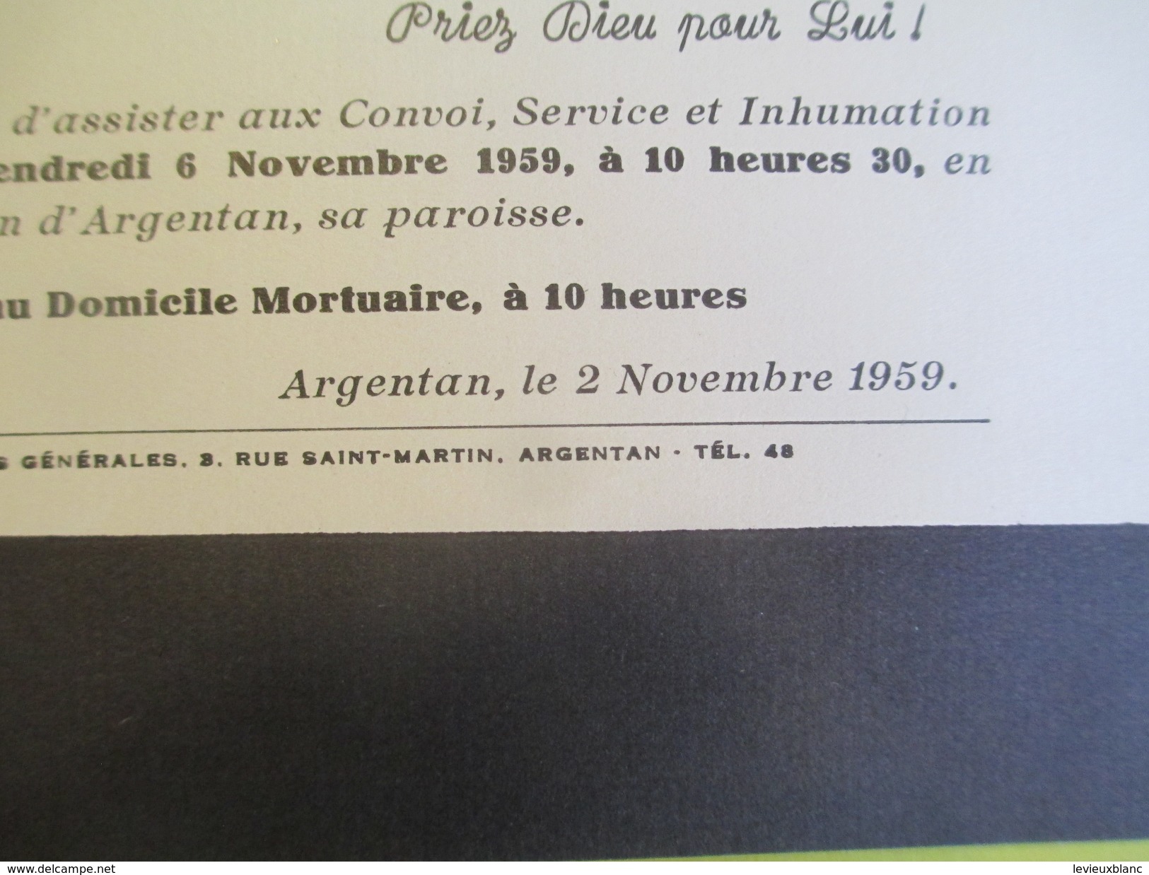 Faire-part De Décés/ Henri DURAND/Retraité De La SNCF/71 Ans/ Argentan/Eglise Saint Germain / PFG/1959            FPD108 - Décès