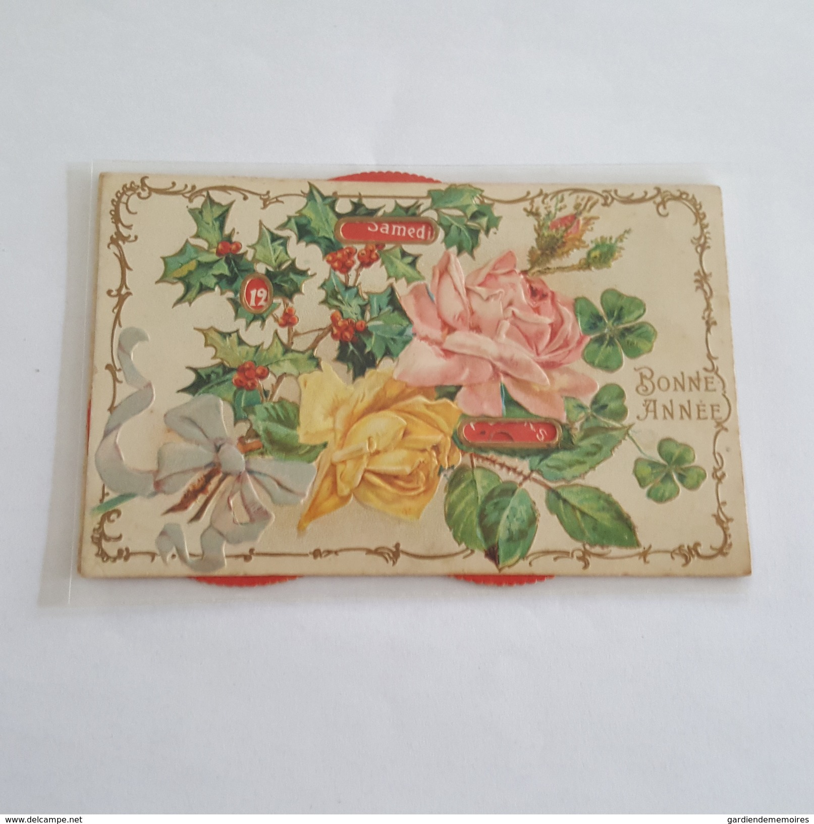 Carte à Système Et Gaufrée - Roses - Bonne Année - Carte Décollée En Deux - A Systèmes