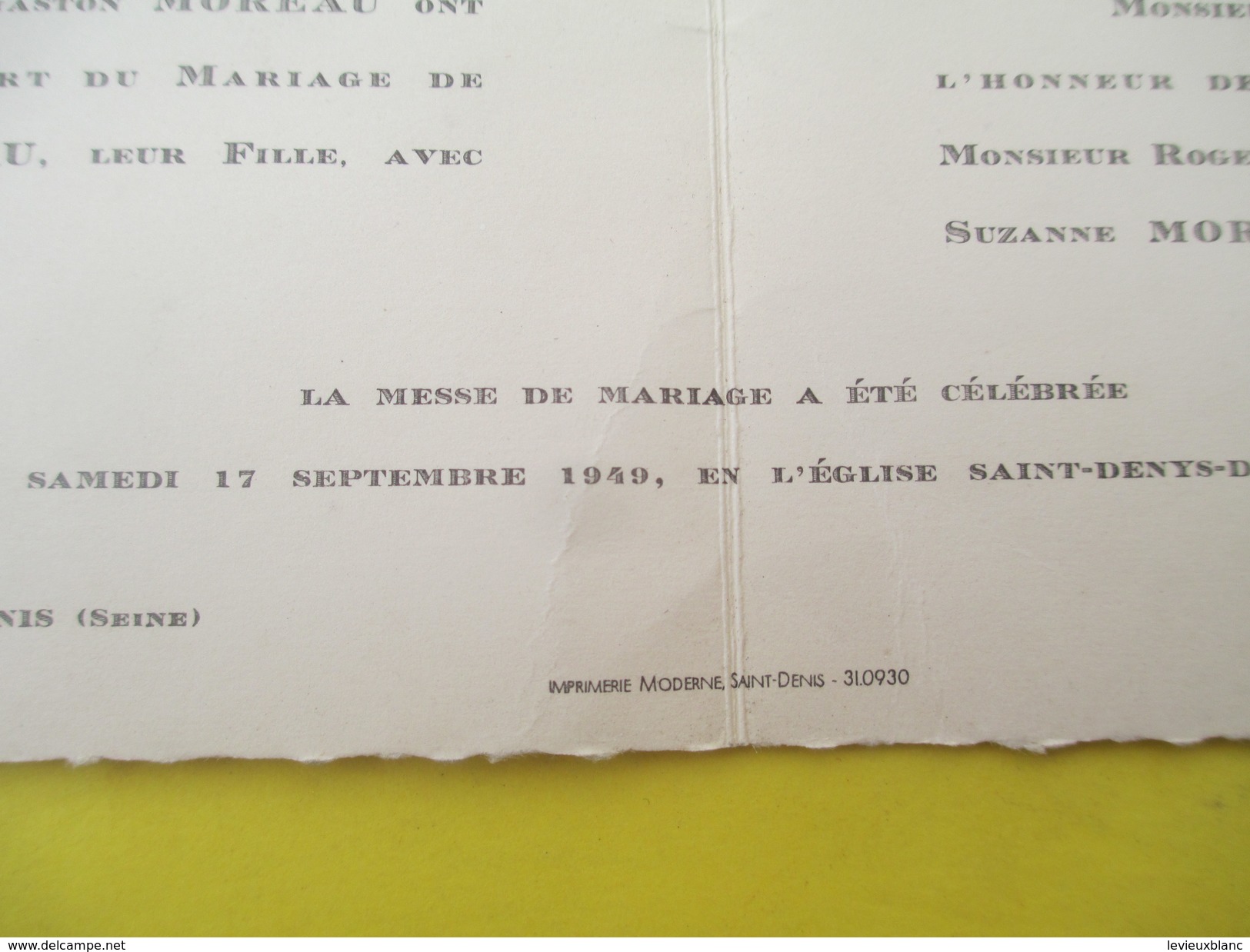 Faire-part De Mariage/Suzanne Moreau - Roger Gebel/Eglise Saint Denys De L'Estrée/Saint Denis/Seine/Pantin/1949    FPM37 - Annunci Di Nozze