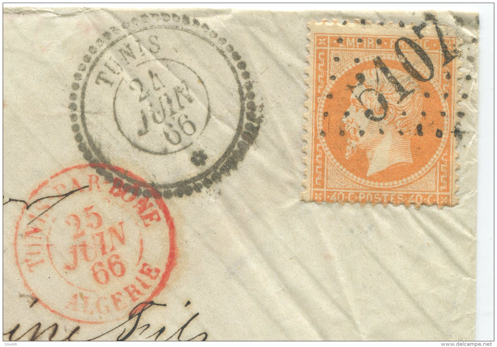 N°23  + GC 5107 + Cachet Perlé De Tunis/lettre Pour Marseille - 1862 Napoleon III