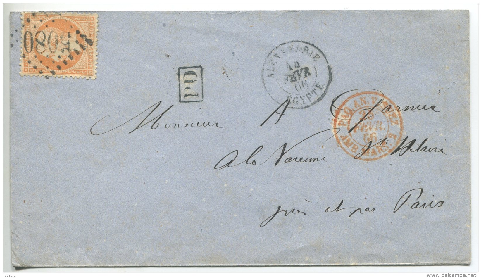 N°23 + GC 5080 / Lettre De Alexandrie (Egypte) Pour La Varenne St Hilaire Par Paris Et St Maur Les Fossés (val De Marne) - 1862 Napoleon III