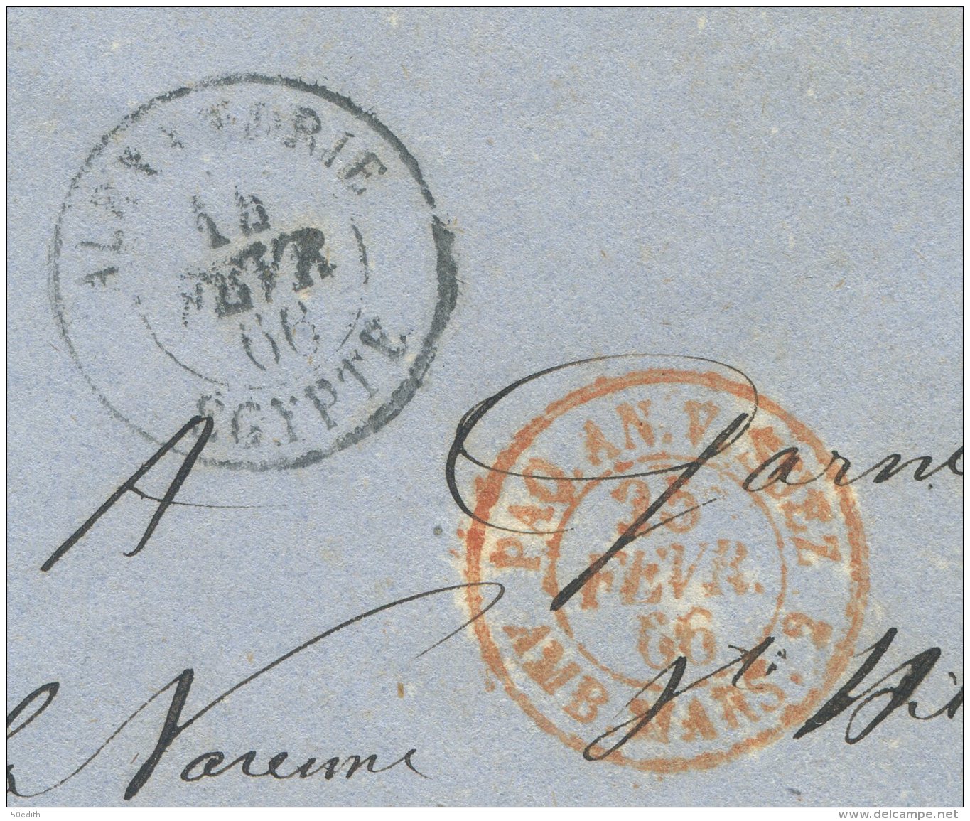 N°23 + GC 5080 / Lettre De Alexandrie (Egypte) Pour La Varenne St Hilaire Par Paris Et St Maur Les Fossés (val De Marne) - 1862 Napoleon III