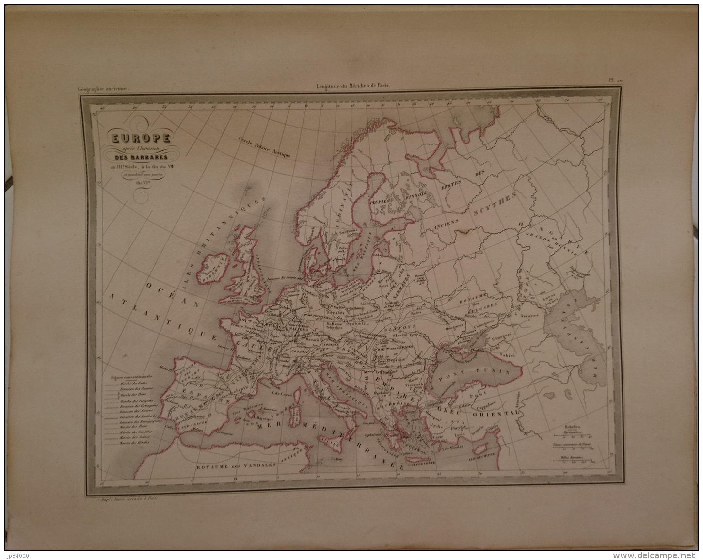 CARTE GEOGRAPHIQUE ANCIENNE: EUROPE Apres L'invasion Des BARBARES (garantie Authentique. Epoque 19 Eme Siecle) - Cartes Géographiques