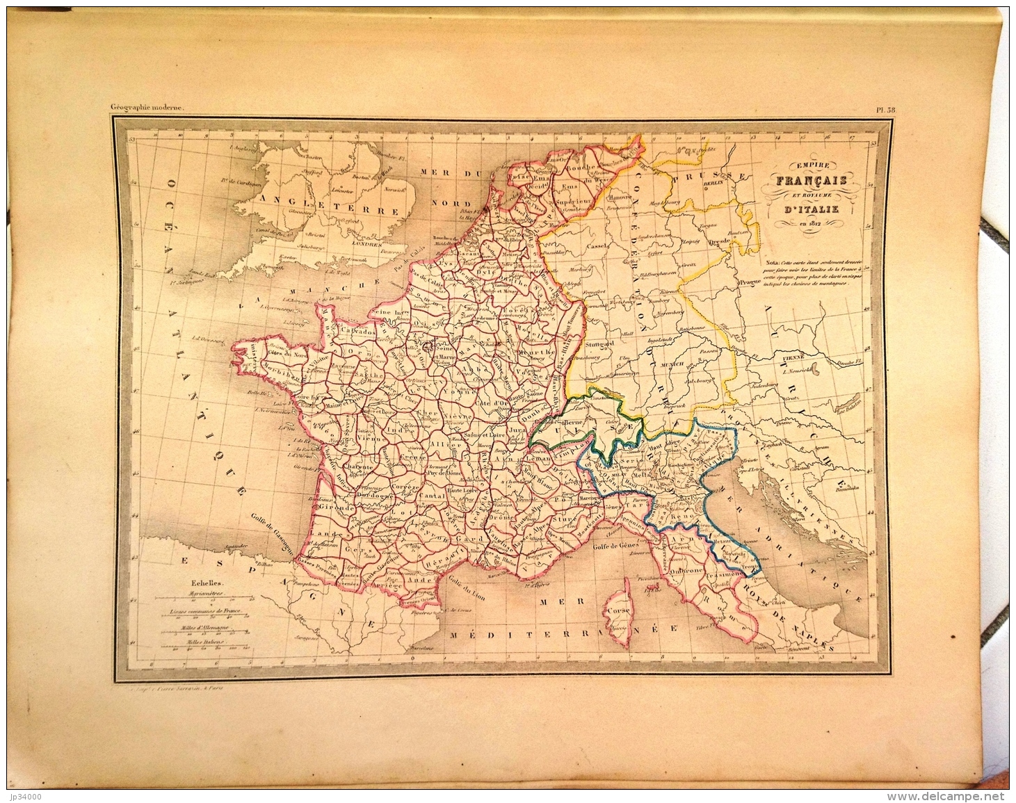 CARTE GEOGRAPHIQUE ANCIENNE: EMPIRE FRANçAIS Et ROYAUME D'ITALIE En 1812 (garantie Authentique. Epoque 19 Eme Siecle) - Cartes Géographiques