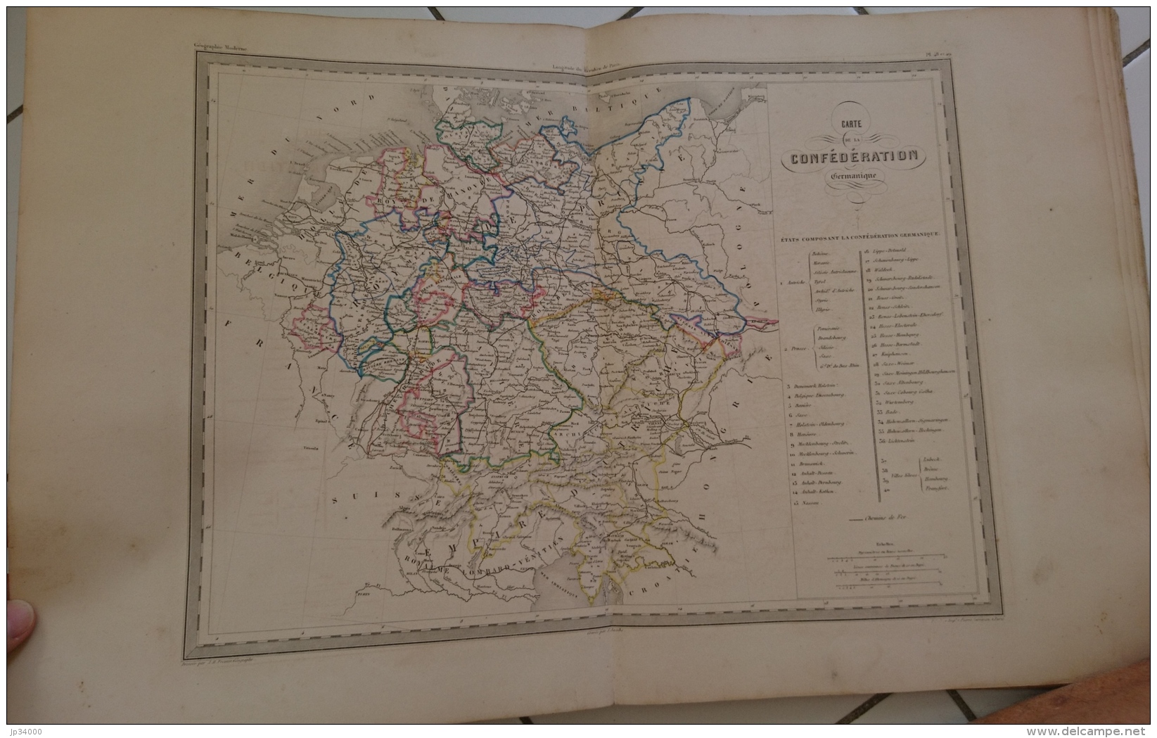 CARTE GEOGRAPHIQUE ANCIENNE: CARTE DE LA CONFEDERATION GERMANIQUE (garantie Authentique. Epoque 19 Eme Siecle) - Cartes Géographiques