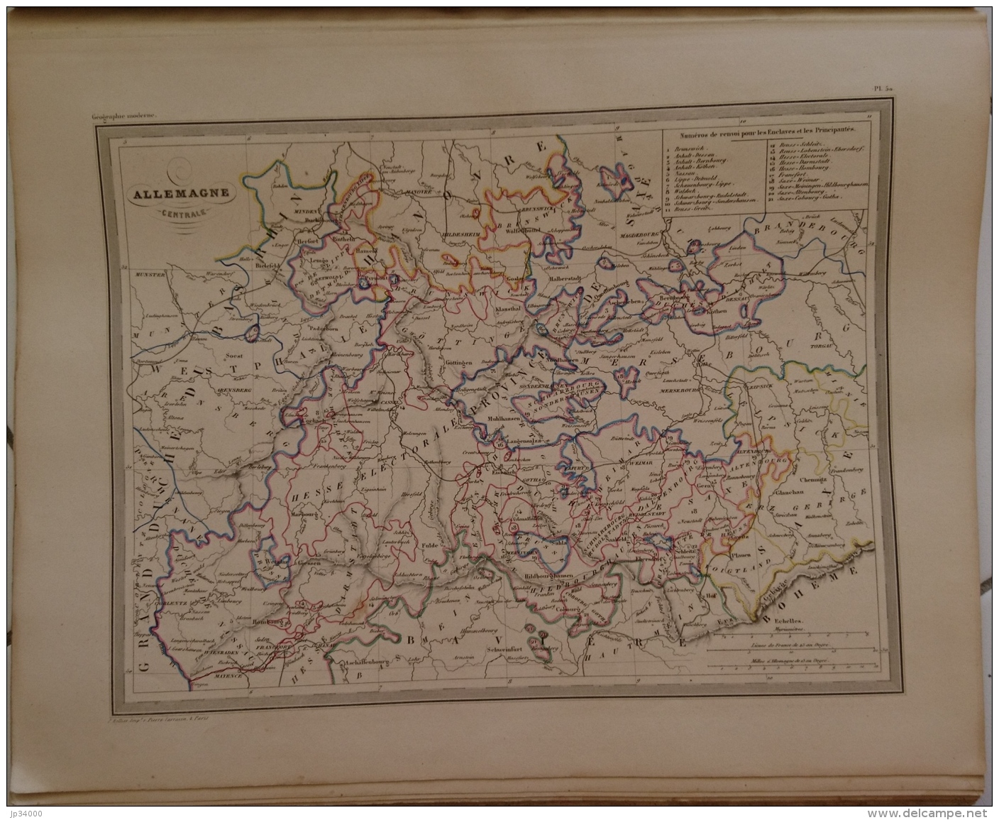 CARTE GEOGRAPHIQUE ANCIENNE:  ALLEMAGNE CENTRALE (garantie Authentique. Epoque 19 Eme Siecle) - Carte Geographique