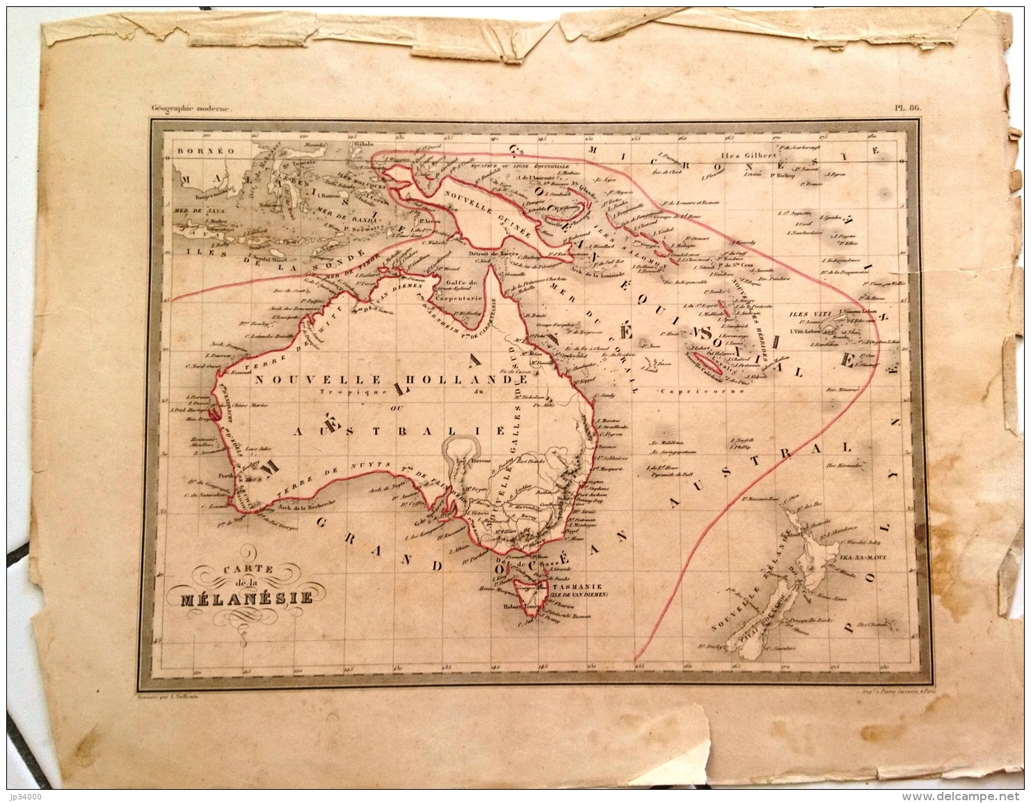 CARTE GEOGRAPHIQUE ANCIENNE: Carte De La MELANESIE (garantie Authentique. Epoque 19 Eme Siecle) - Cartes Géographiques