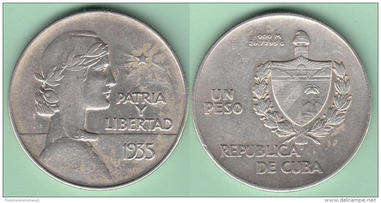 1935-MN-105 CUBA REPUBLICA UN PESO 1935. ABC REPUBLIC WOMAN SILVER 26.7gr. - Cuba