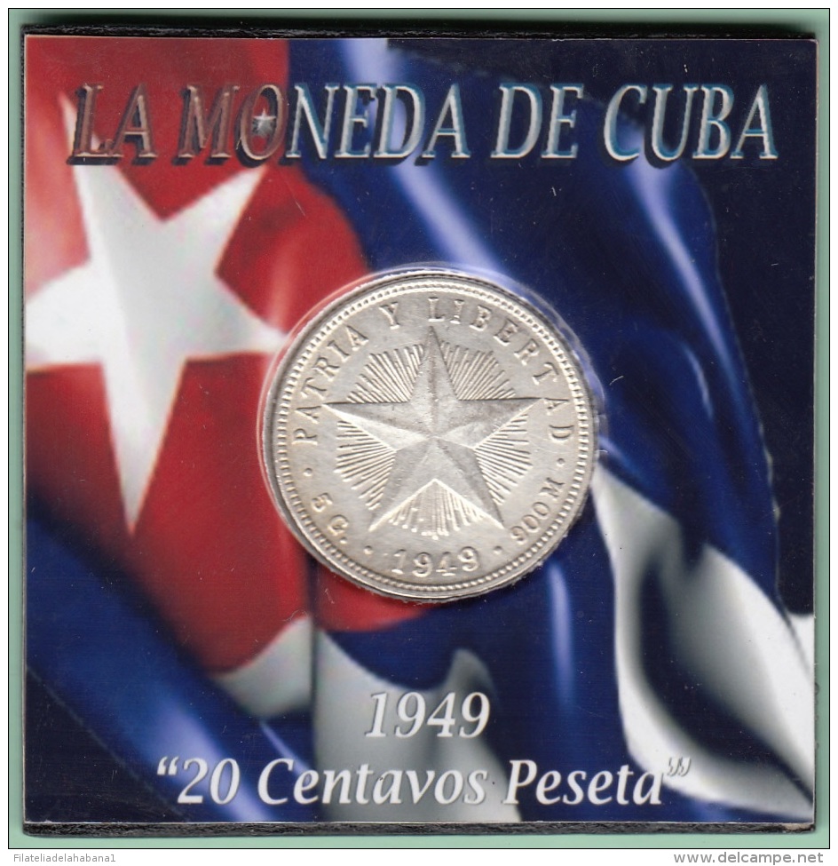 1949-MN-118 CUBA REPUBLICA. SILVER 20c STAR 1949. ESTRELLA RADIANTE. XF PLUS - Cuba