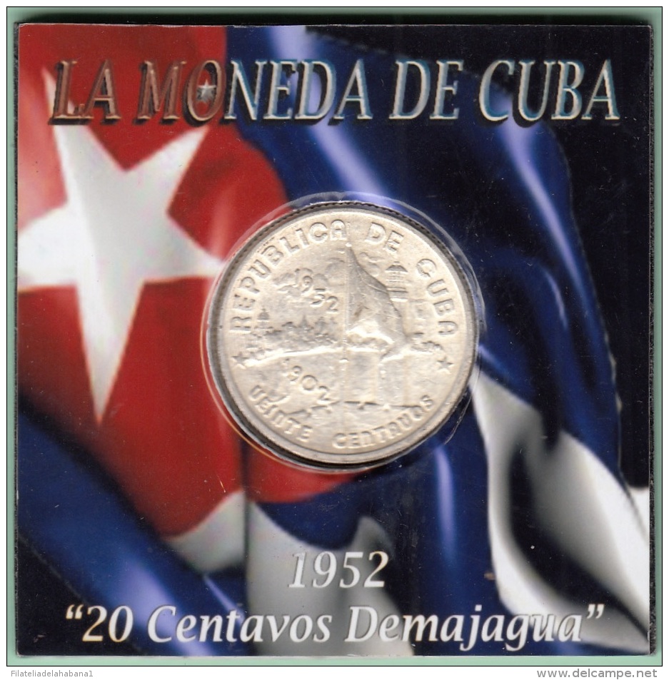 1952-MN-121 CUBA REPUBLICA. KM 24. SILVER. 20c. 1952. 50 ANIV REPUBLICA. INGENIO LA DEMAJAGUA. XF. - Cuba