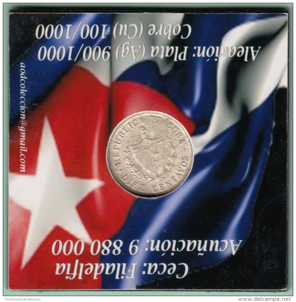 1949-MN-115 CUBA REPUBLICA. SILVER 10c STAR 1949. ESTRELLA RADIANTE. XF - Cuba