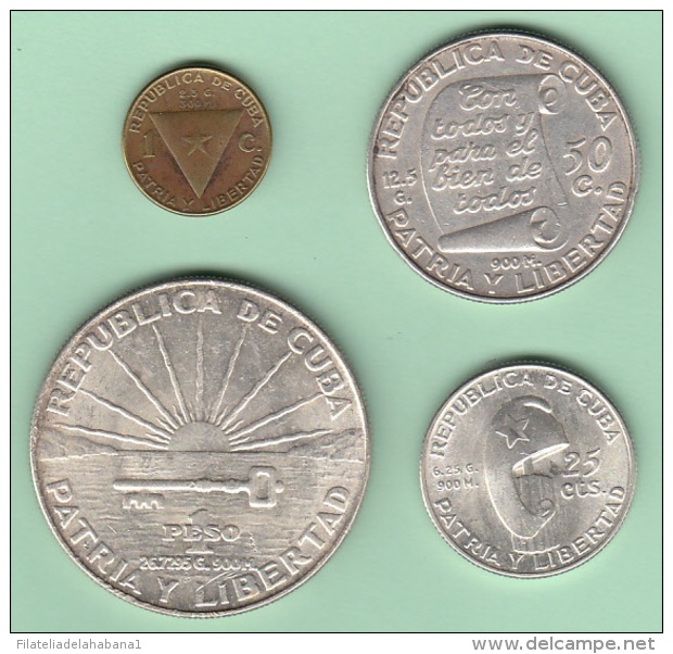 BK-SET-142 CUBA 1953 COMPLETE SET COINS. CENTENARIO DE JOSE MARTI. SILVER + BRONCE 1c-1 PESO. - Cuba