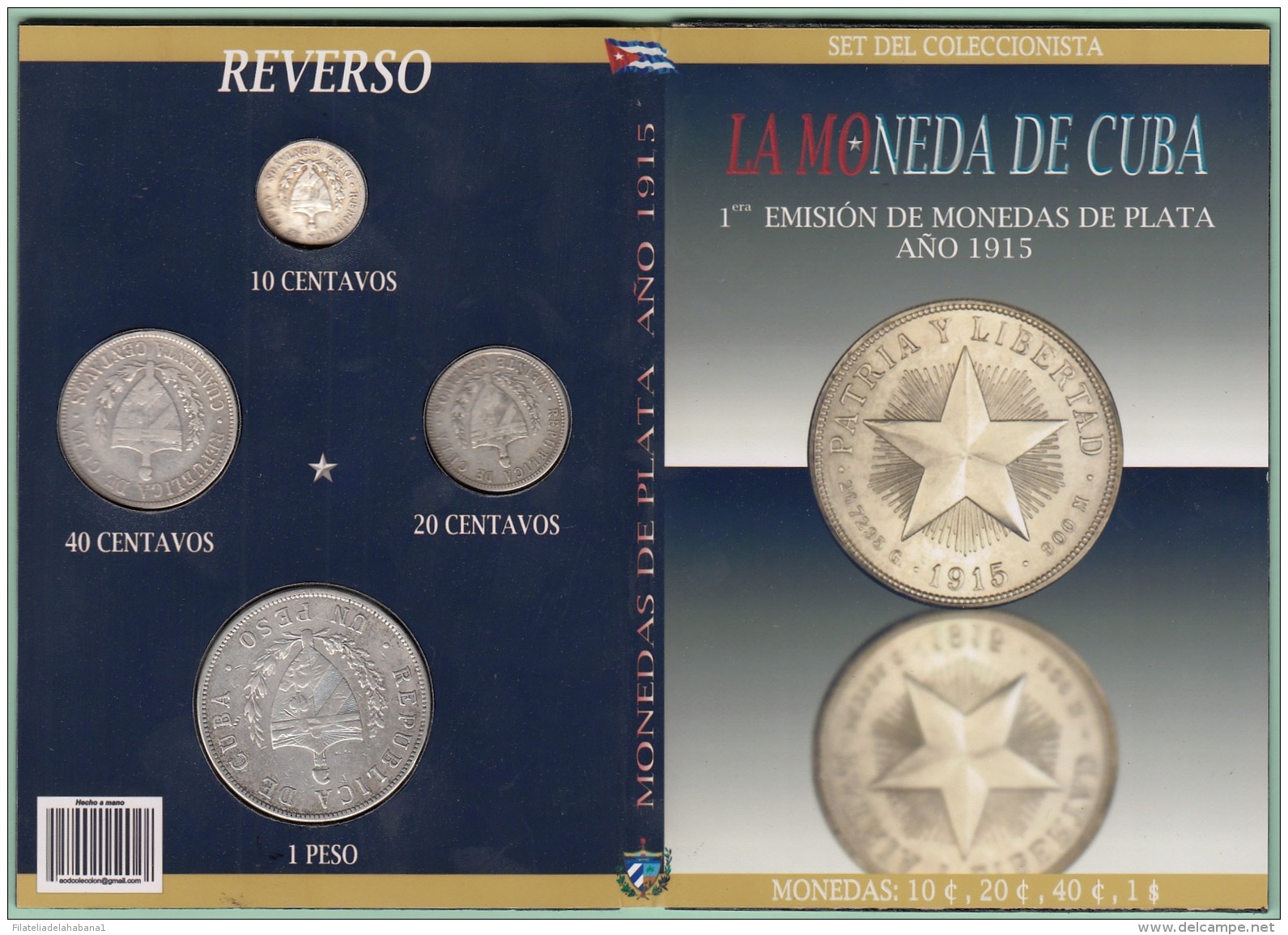 BK-SET-150 CUBA SPECIAL BOOK SILVER 1915 COMPLETE SET 10c-1 PESO. STAR TYPE. - Cuba