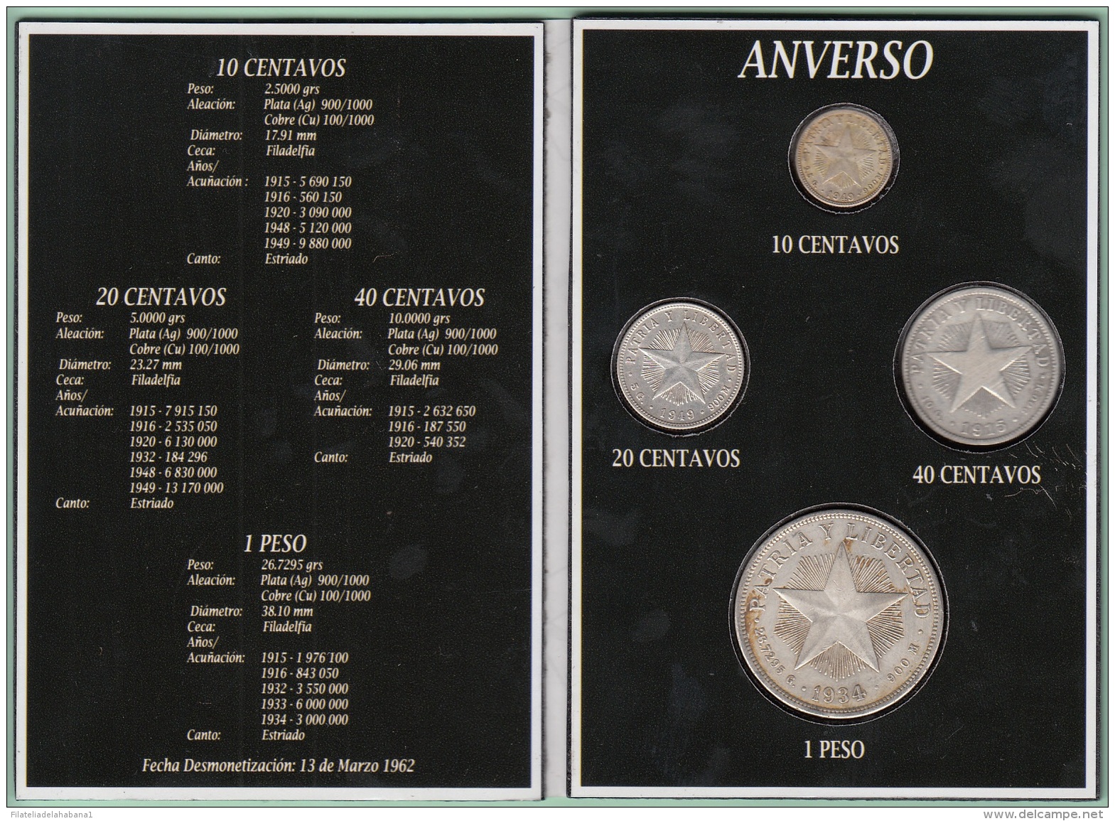 BK-SET-148 CUBA SPECIAL BOOK SILVER COMPLETE SET SILVER STAR 1915-1949 10c-1 PESO. - Cuba