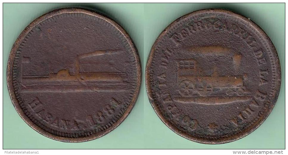 TK-353 CUBA SPAIN ESPAÑA 1881 TOKEN FERROCARRIL DE LA BAHIA DE LA HABANA. RAILROAD SHIP VAPOR BRONCE - Other & Unclassified