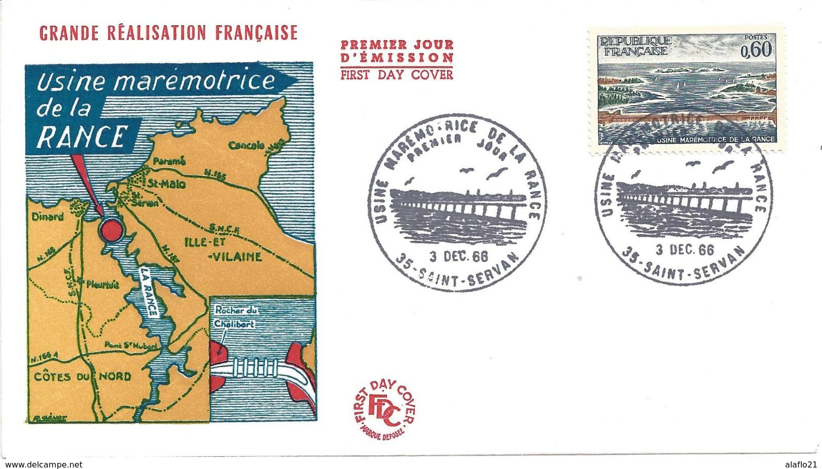 ENVELOPPE 1er JOUR - FDC - N° 1507 - USINE MAREMOTRICE De La RANCE - ST SERVAN - 1960-1969