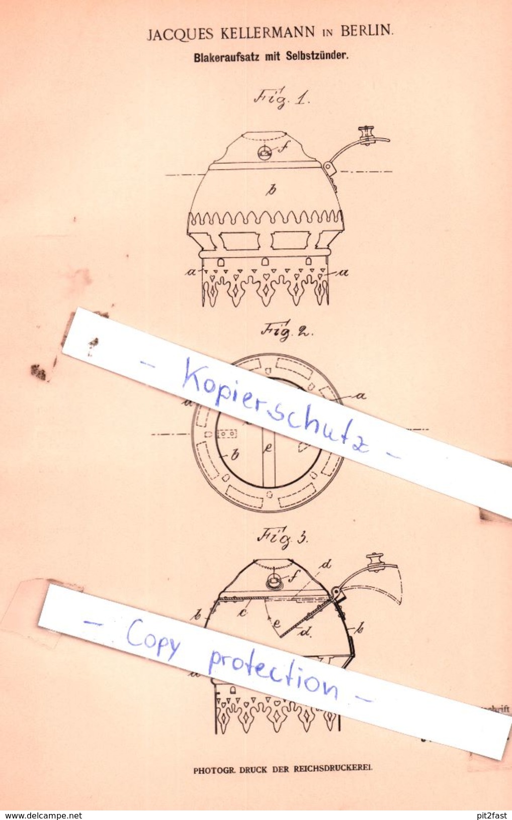 Original Patent - Jacques Kellermann In Berlin , 1901 , Blakeraufsatz Mit Selbstzünder !!! - Historische Dokumente