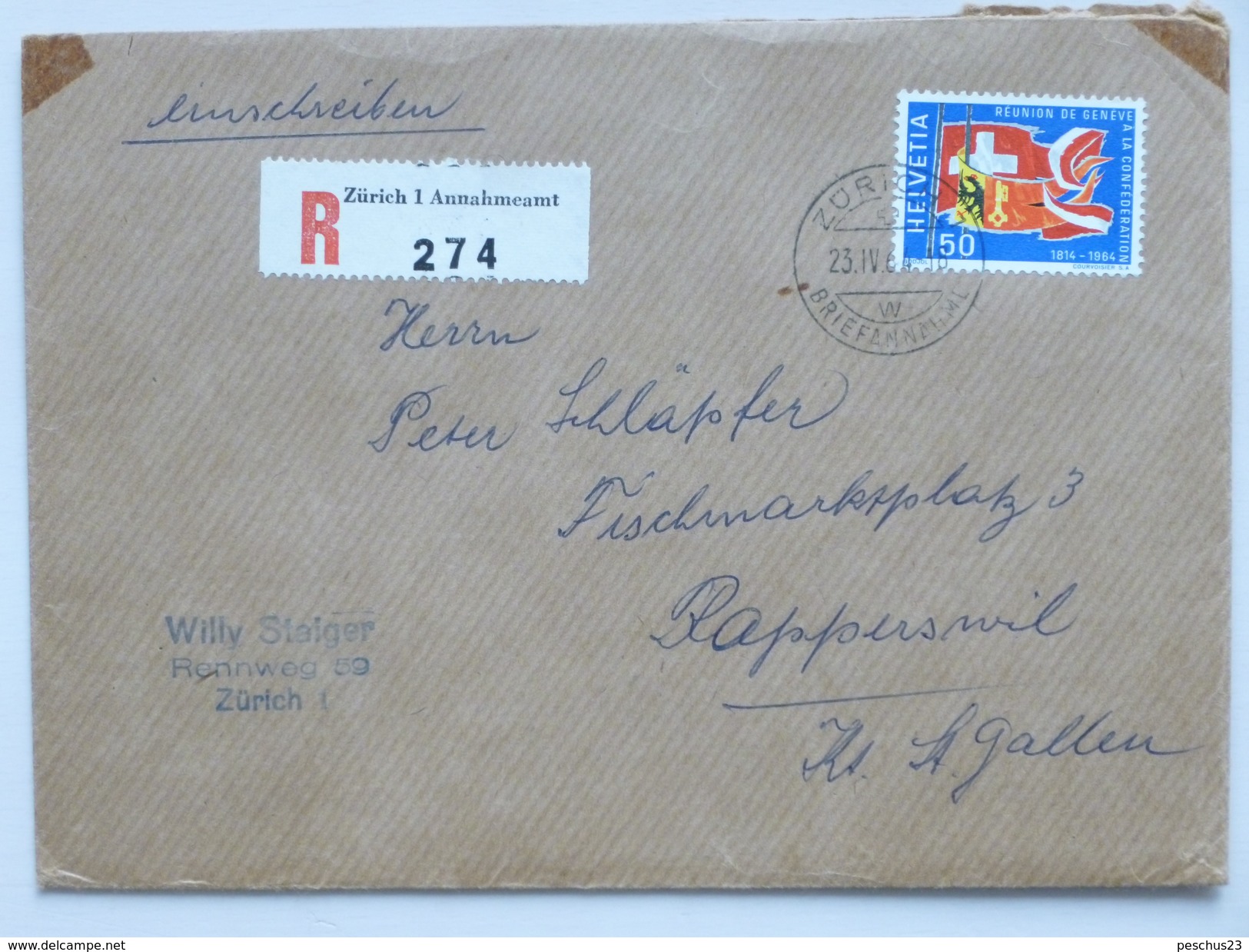 SUISSE / SCHWEIZ / SWITZERLAND // 1964, Brief Mit 50Rp. Sondermarke GENÈVE, Gelaufen, Sauber Gestempelt ZÜRICH - Lettres & Documents