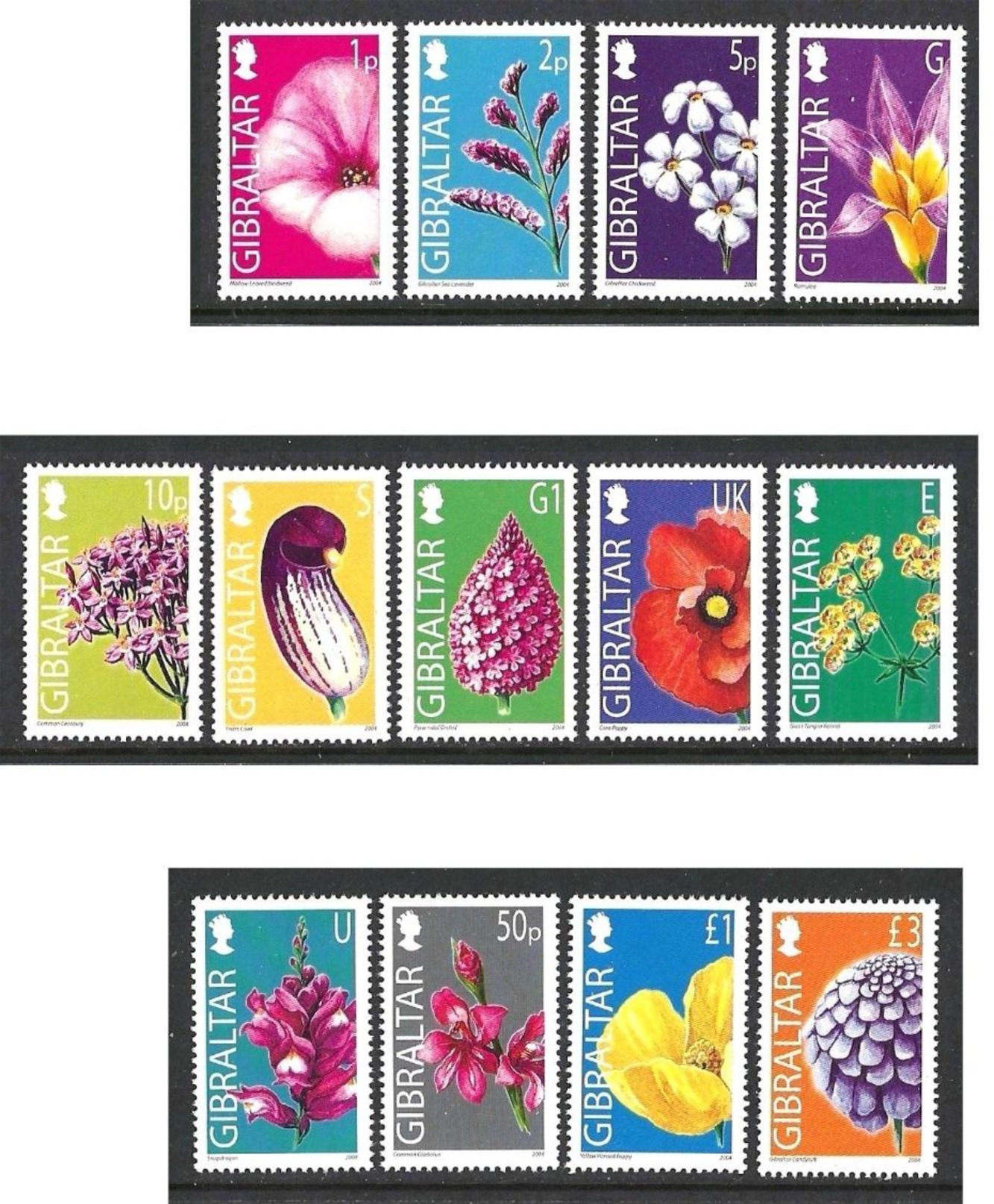 GIBRALTAR 2004 Fleurs N° 1093 à 1105 * * Neufs Lot - 1645 - Altri & Non Classificati