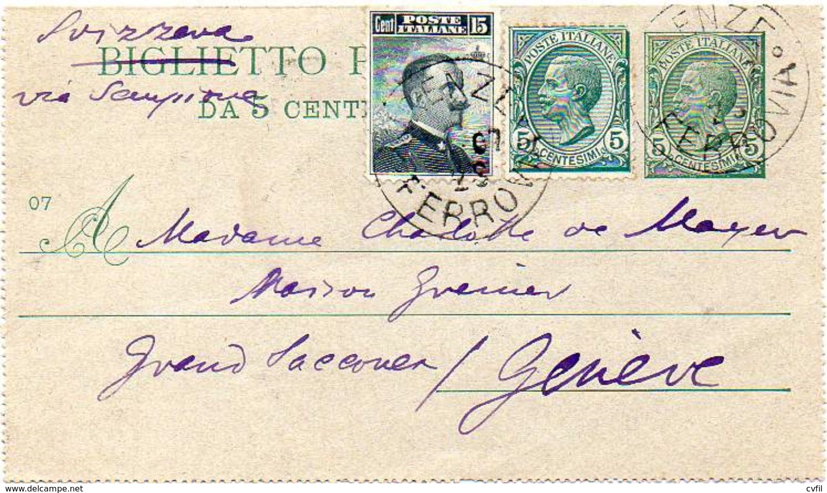 ITALY / ITALIA 1928. Entire Letter Card. Biglietto Postale Da 5 Centesimi Vitt. Emanuele III, To Genève - Interi Postali