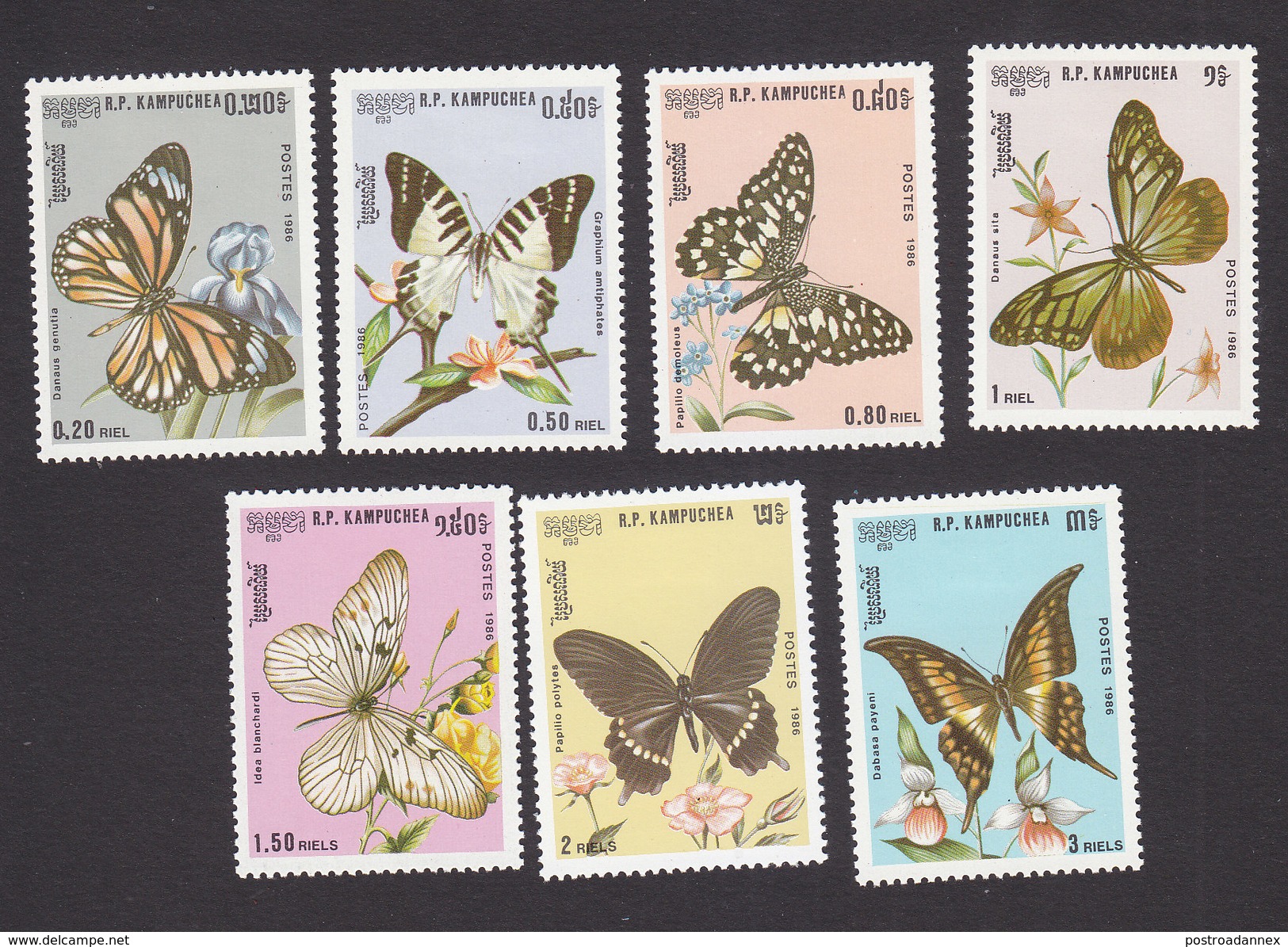 Cambodia, Scott #691-697, Mint Hinged, Butterflies, Issued 1986 - Cambodge