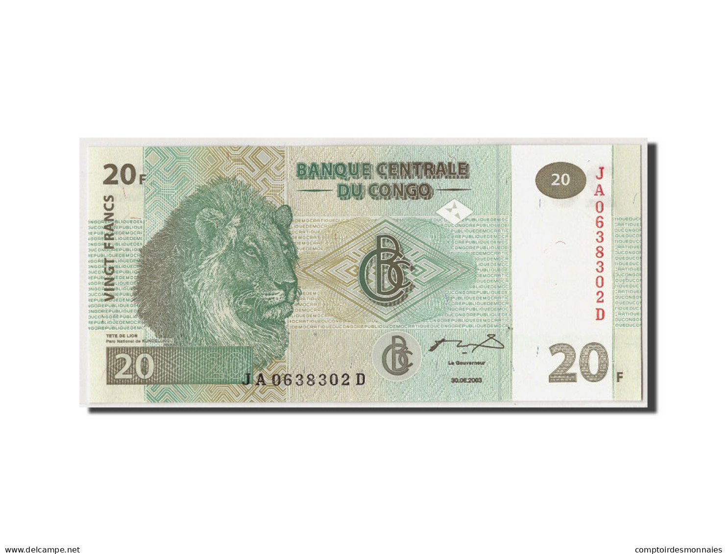 Billet, Congo Democratic Republic, 20 Francs, 2003, 2003-06-30, KM:94a, NEUF - República Democrática Del Congo & Zaire