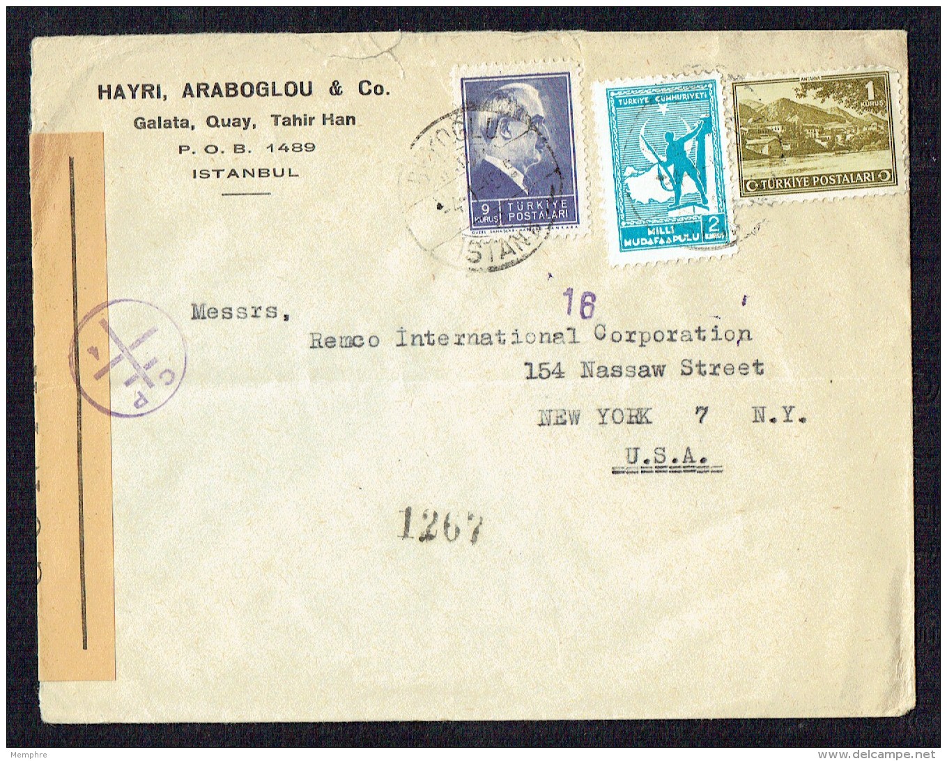 1941  Lettre D'Istambul Pour Les USA - Censure Des FFL (Liban-Syrie) - Lettres & Documents