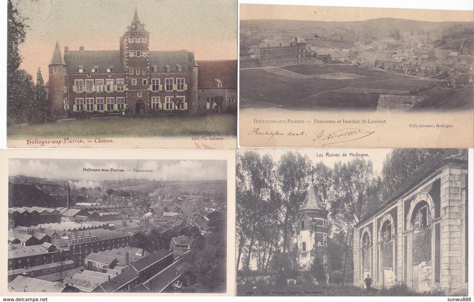 Hollogne Aux Pierres - Lot 4 Cartes (panorama, Ruines, Château Colorisée) - Grâce-Hollogne