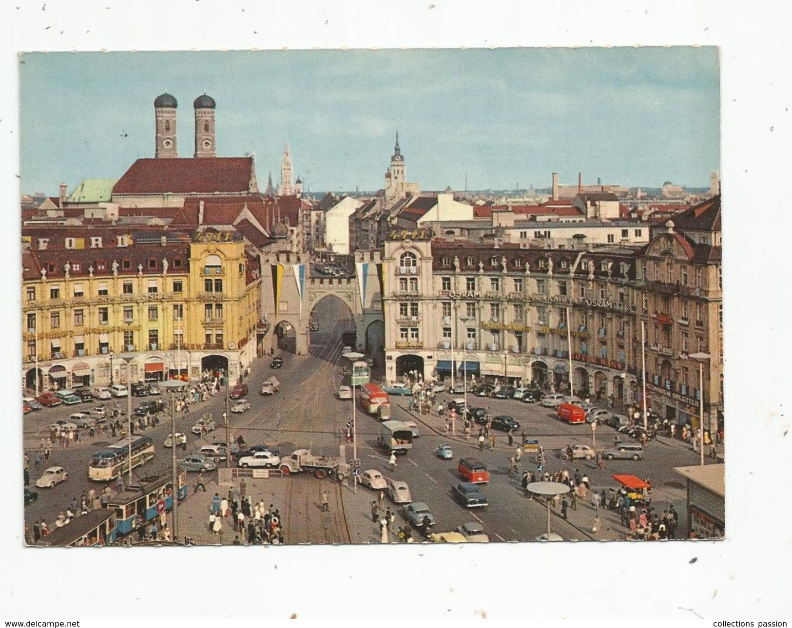 Cp,  Automobiles , Camions , Bus , Cars , Tramways, Allemagne , MÜNCHEN , Stachus Mit Karlstor , Vierge - PKW