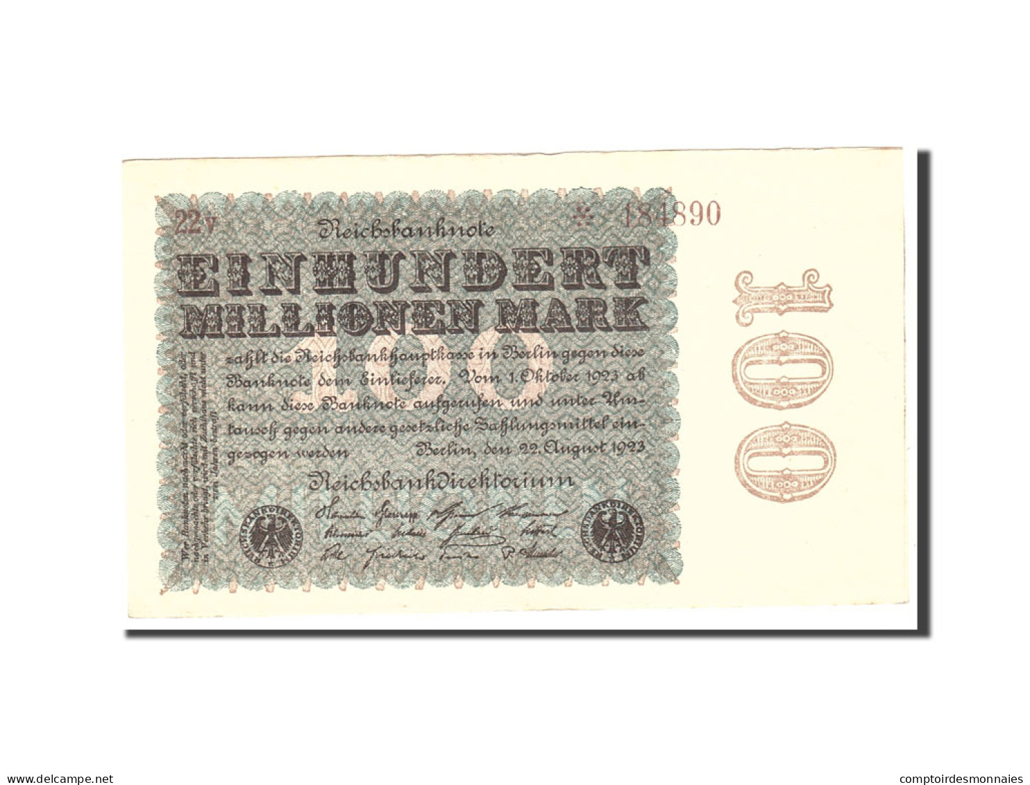 Billet, Allemagne, 100 Millionen Mark, 1923, 1923-08-22, KM:107b, TTB+ - 100 Mio. Mark