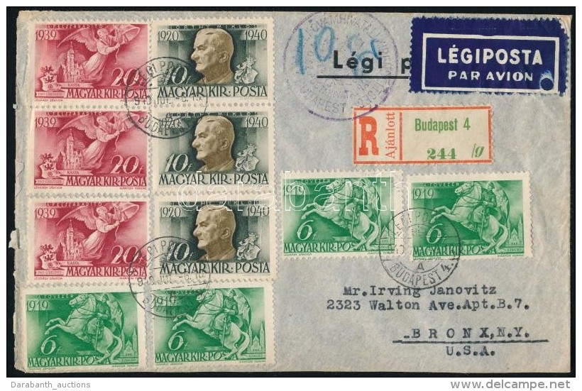 1940 L&eacute;gi Lev&eacute;l New Yorkba / Airmail Cover To New York - Other & Unclassified