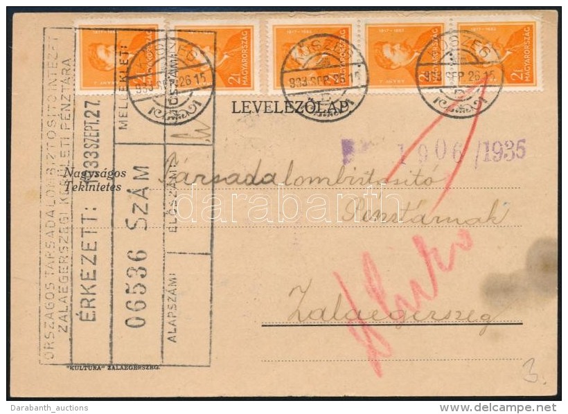 1933 LevelezÅ‘lap 5 X 2f B&eacute;rmentes&iacute;t&eacute;ssel 'KÅSZEG' - Sonstige & Ohne Zuordnung