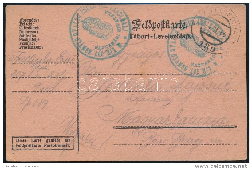 1916 T&aacute;bori Posta LevelezÅ‘lap / Field Postcard 'M.KIR. 307. HONV&Eacute;D GYALOGEZRED 422... - Sonstige & Ohne Zuordnung