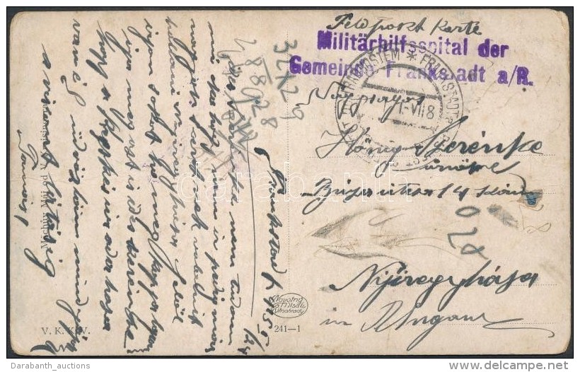 1915 T&aacute;bori Posta K&eacute;peslap 'Milit&auml;rhilfsspital Der Gemeninde Frankstadt A/R' - Sonstige & Ohne Zuordnung