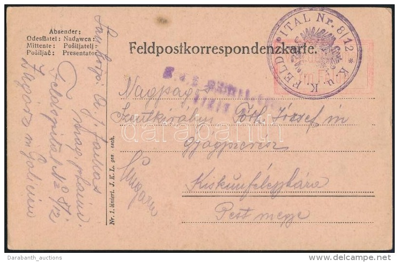 1915 T&aacute;bori Posta LevelezÅ‘lap 'K.u.k. FELDSPITAL Nr.8/12' - Sonstige & Ohne Zuordnung