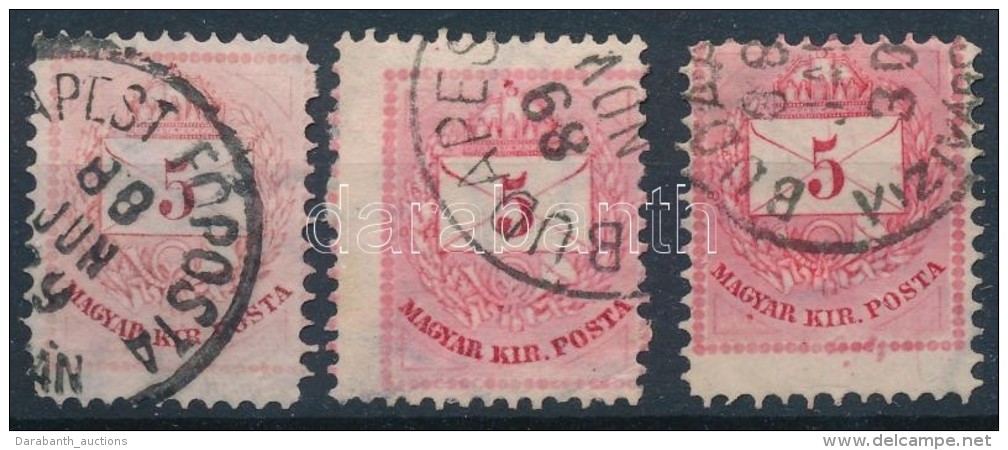 O 1881 3 Db Sz&iacute;nessz&aacute;m&uacute; 5kr: Elfogaz&aacute;sok, Fest&eacute;kfoltok - Other & Unclassified